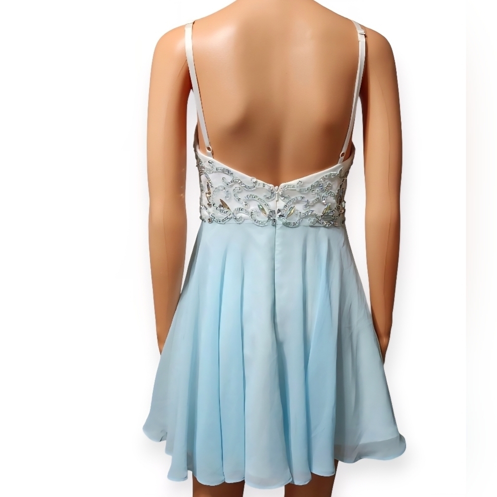 Xscape Blue and White Embellished Mini Dress - Picture 6 of 8